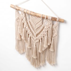 Macrame Wall Hanging with Wooden Dowel and Fringe